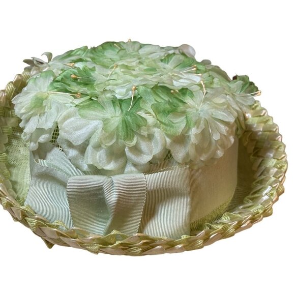 Ladies Green Floral Vintage Breton Style Hat Wide Ribbon Accent Union Made - Picture 3 of 14